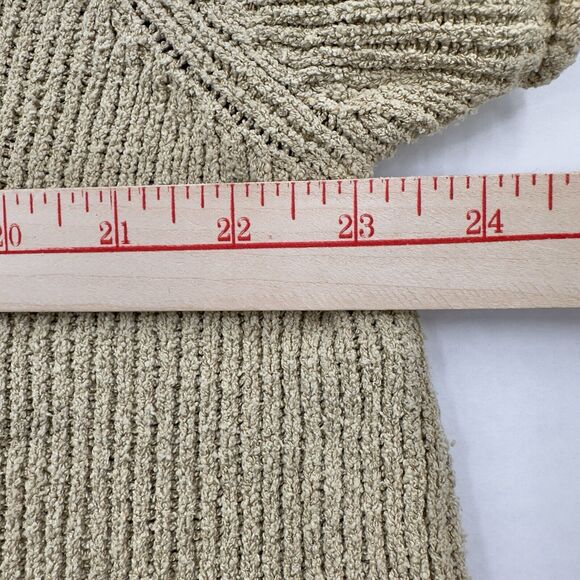 J Jill Pullover Silk Blend Sweater LARGE Petite Ribbed Gold V Neck Short Sleeve - Picture 5 of 6
